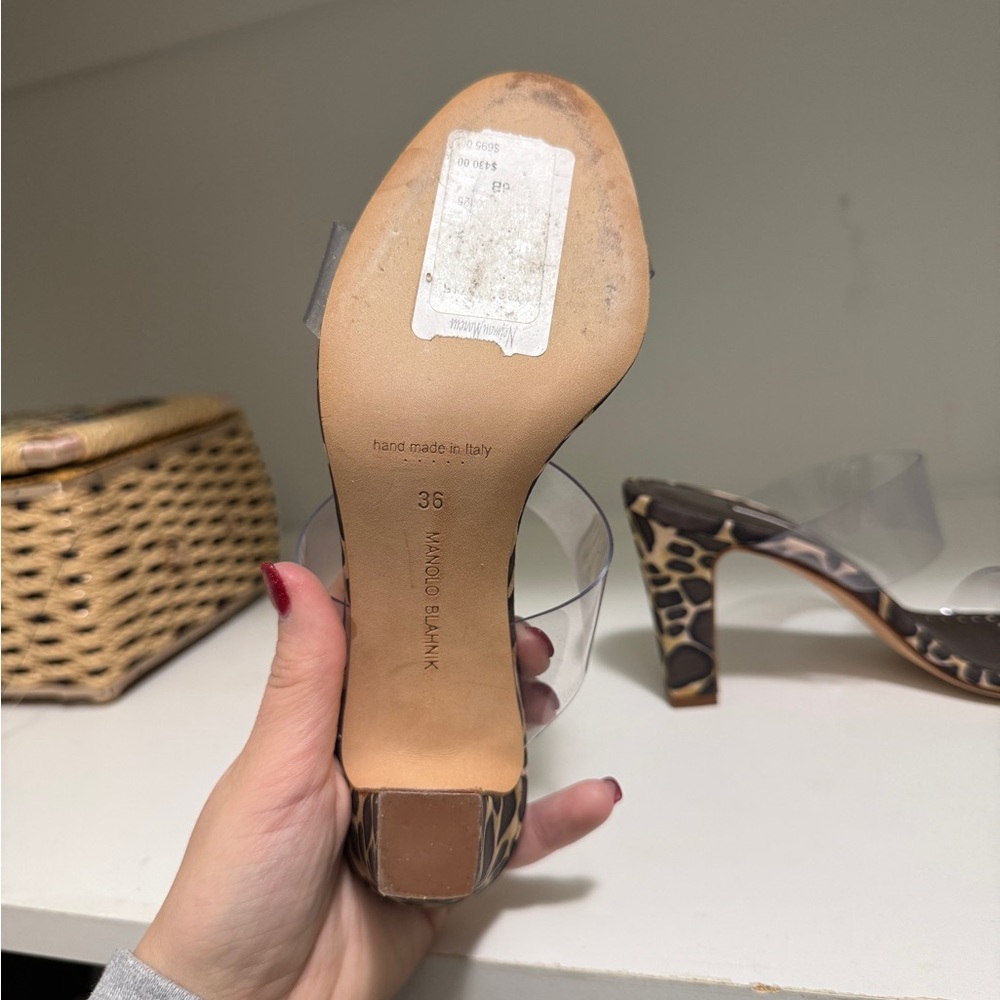 Manolo Blahnik Leopard Print Heels with Clear Straps - Picture 3 of 4